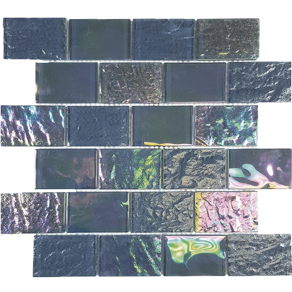 Thunder Gray Glass Mosaic Tile 2x3 Inch Pieces - Nautical Collection 11.50x11.75