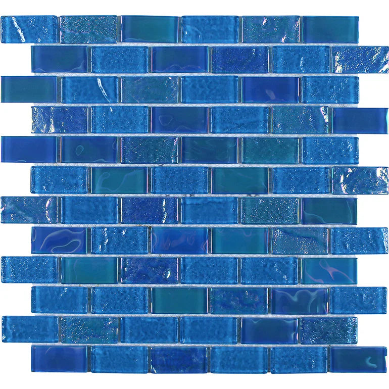 Glass Rectangular Mosaic Tile Aquatica Turquoise 1x2 Pre-Mounted 12x12 Waterproof