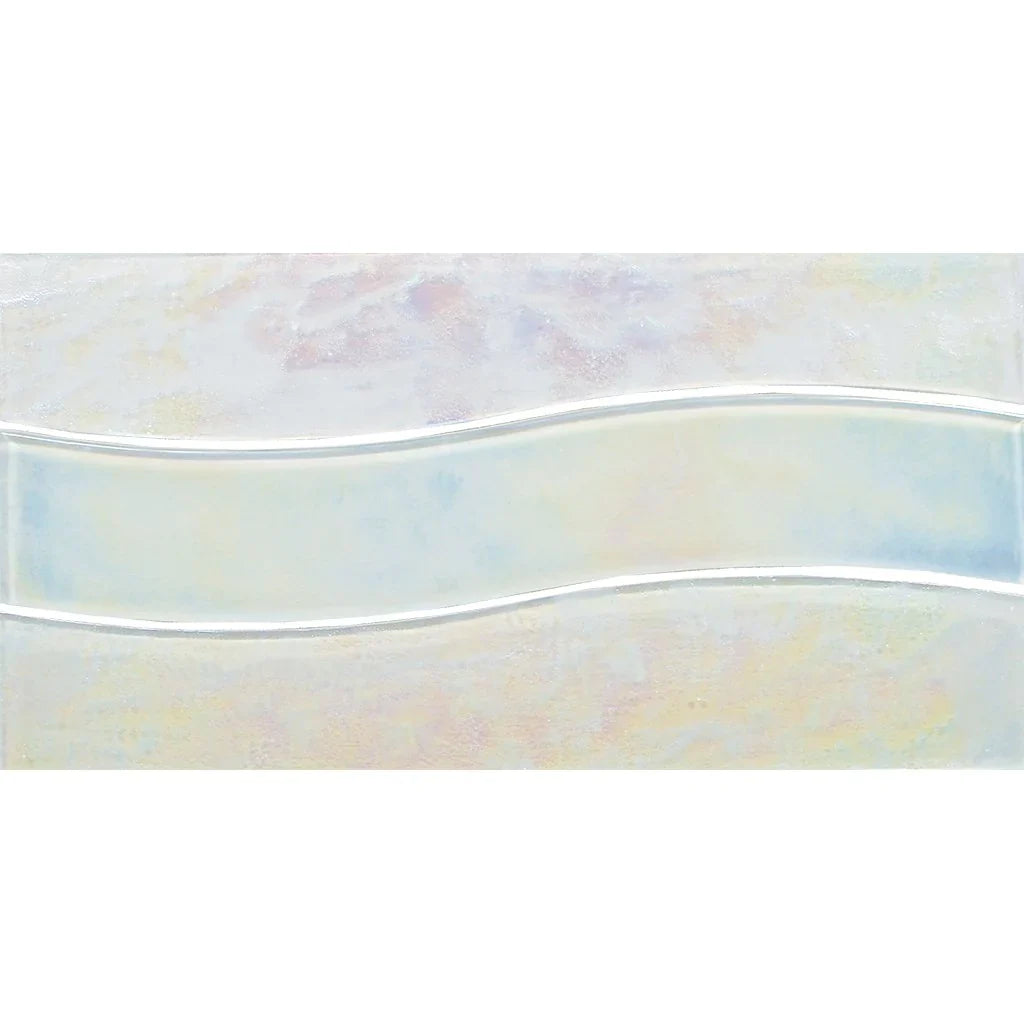 White Iridescent Glass Pool Waterline Tile 6x12 - Wave Pattern