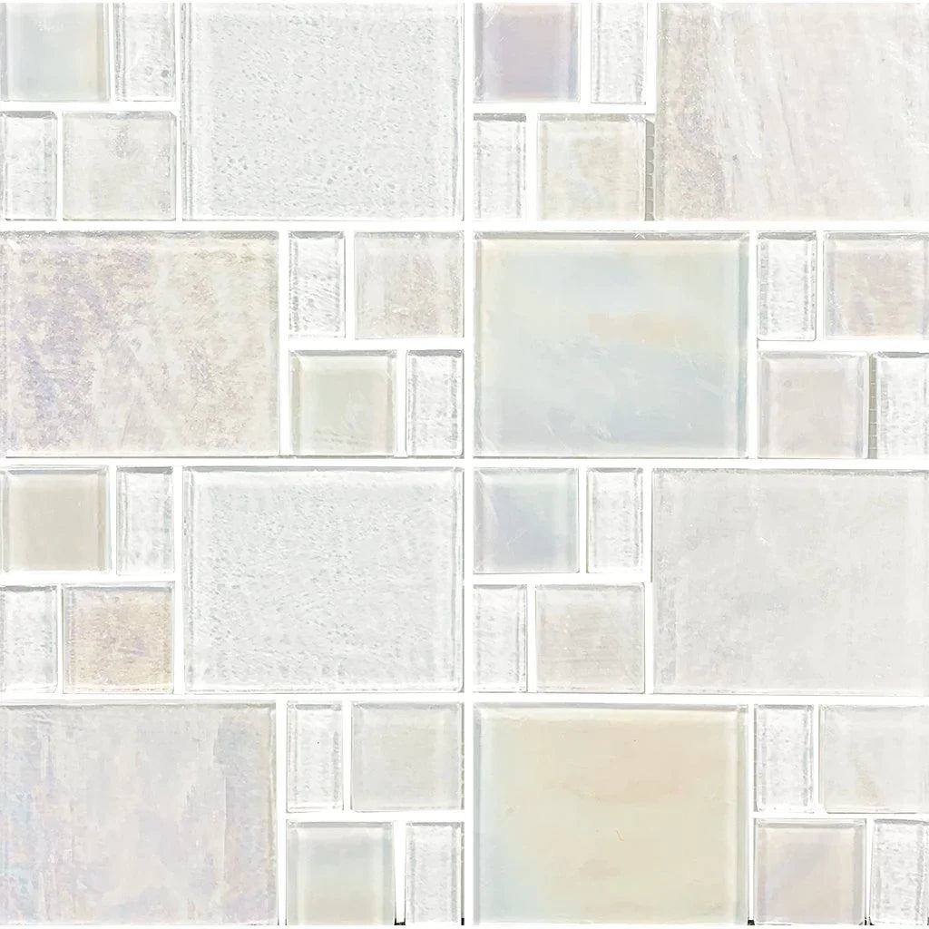 Aquatica White Glass Mosaic Tile 11.75x11.75 Semi-Gloss Piazza