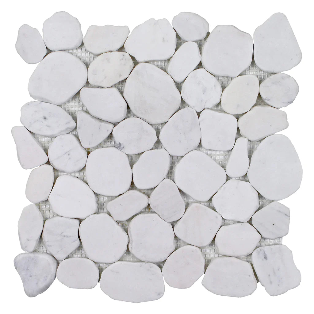 White Sliced Pebble Mosaic Tile 11.5x11.5 - Grade 1 Natural Stone