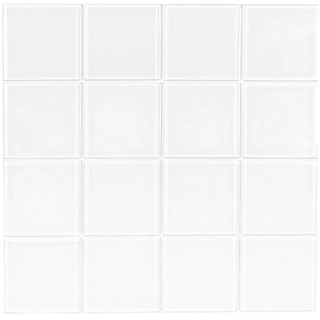 White Solid Glass Mosaic Tile 12x12 - Bright Reflective Water Resistant