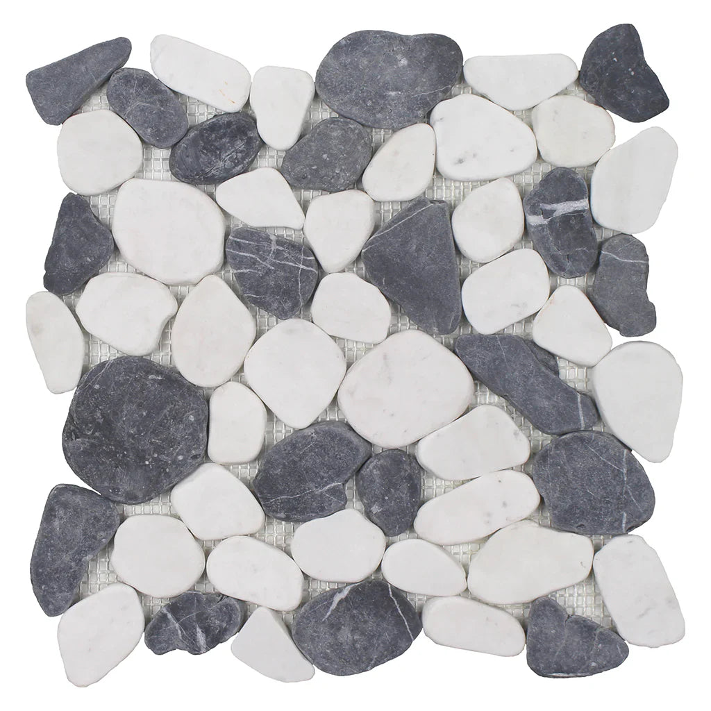 Aquatica White Blue Mix Sliced Pebble Mosaic Tile 11.5x11.5