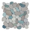 Aquatica Sliced Pebble Mosaic Tile White Green Tan 11x11 Ocean Stones Collection