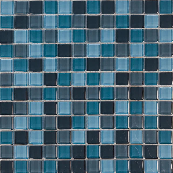 Aqua Blended Crystalline Glass Mosaic Tile 12x12 - Luminous Light Reflecting Finish