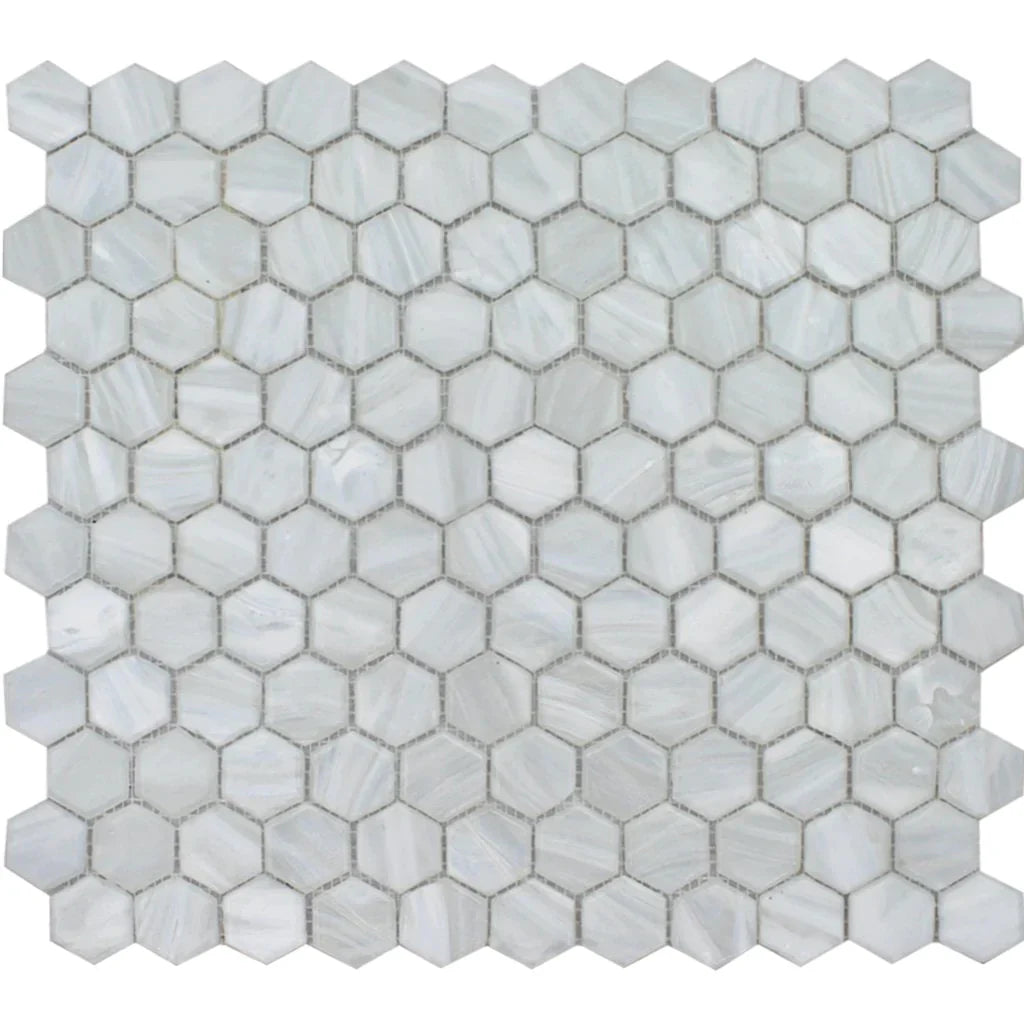 Pearl Hexagon Glass Mosaic Tile 10.75x11.25 Aurora Collection