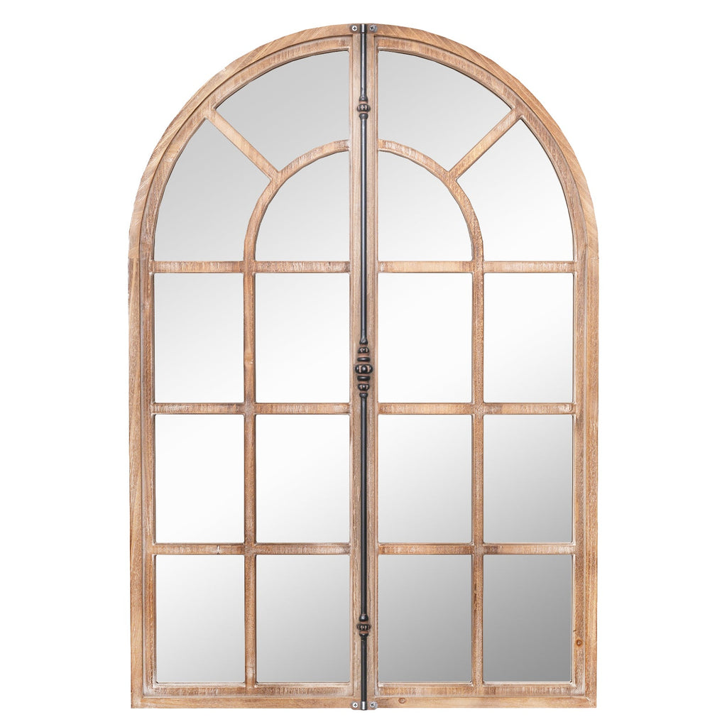 Arched Window Pane Farmhouse Wall Mounted Decorative Mirror-Nature