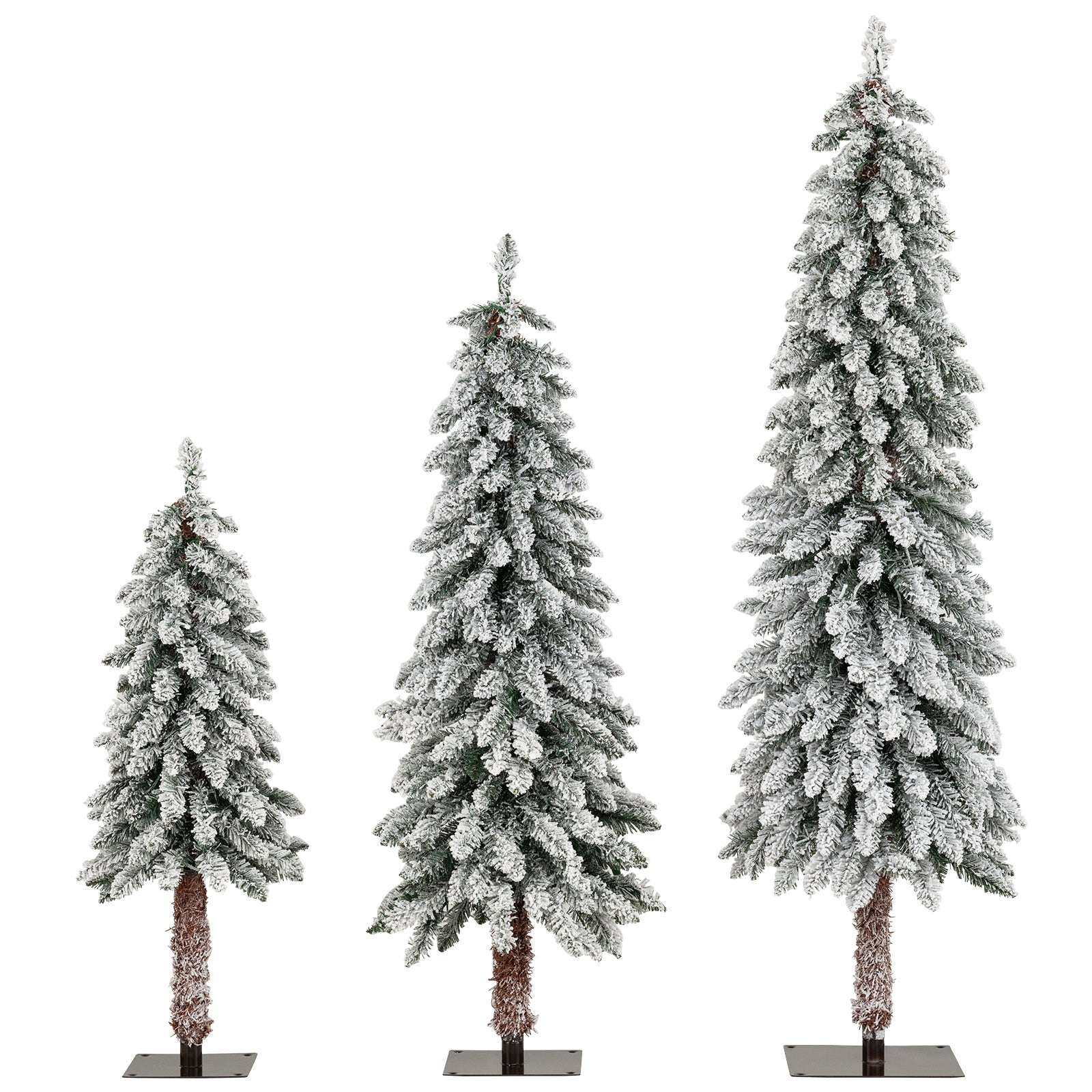 Artificial Christmas Tree Set of 3 with Snow-flocked Branch Tips