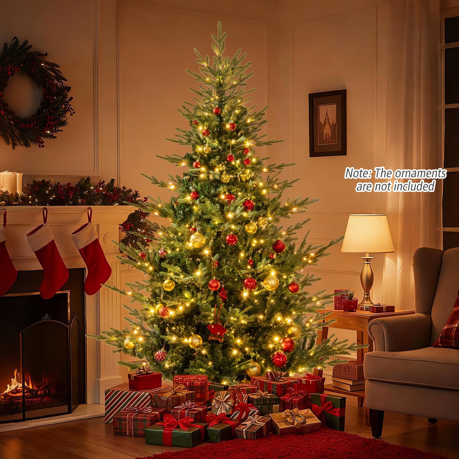 Artificial Christmas Tree with Branch Tips and Warm White LED Lights