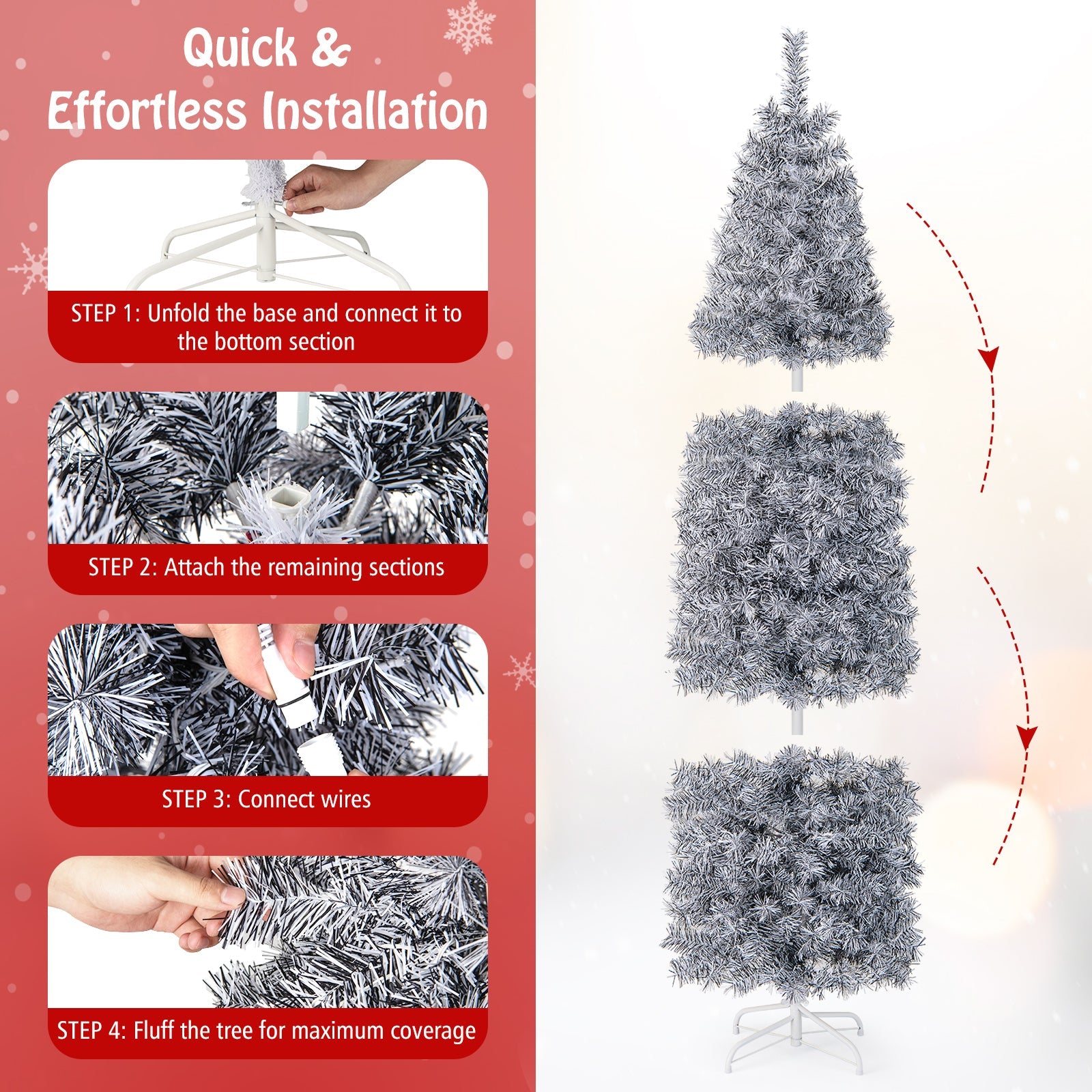 6 FT Pre-Lit Artificial Christmas Tree with 250 Cool-White LED Lights Black and White