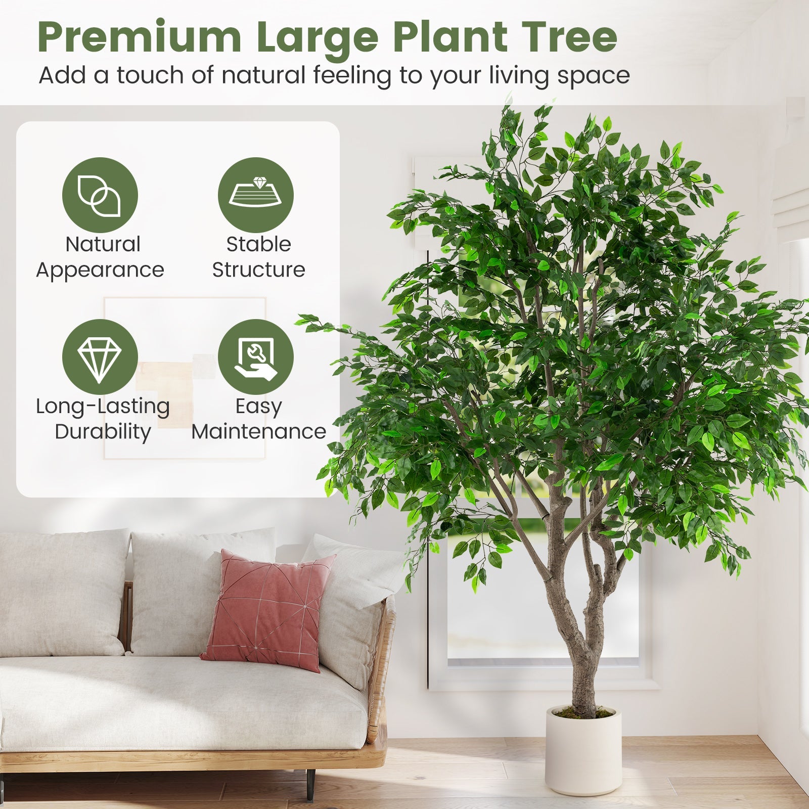 8.2 FT Tall Artificial Ficus Tree Large Faux Greenery Tree with Leaves