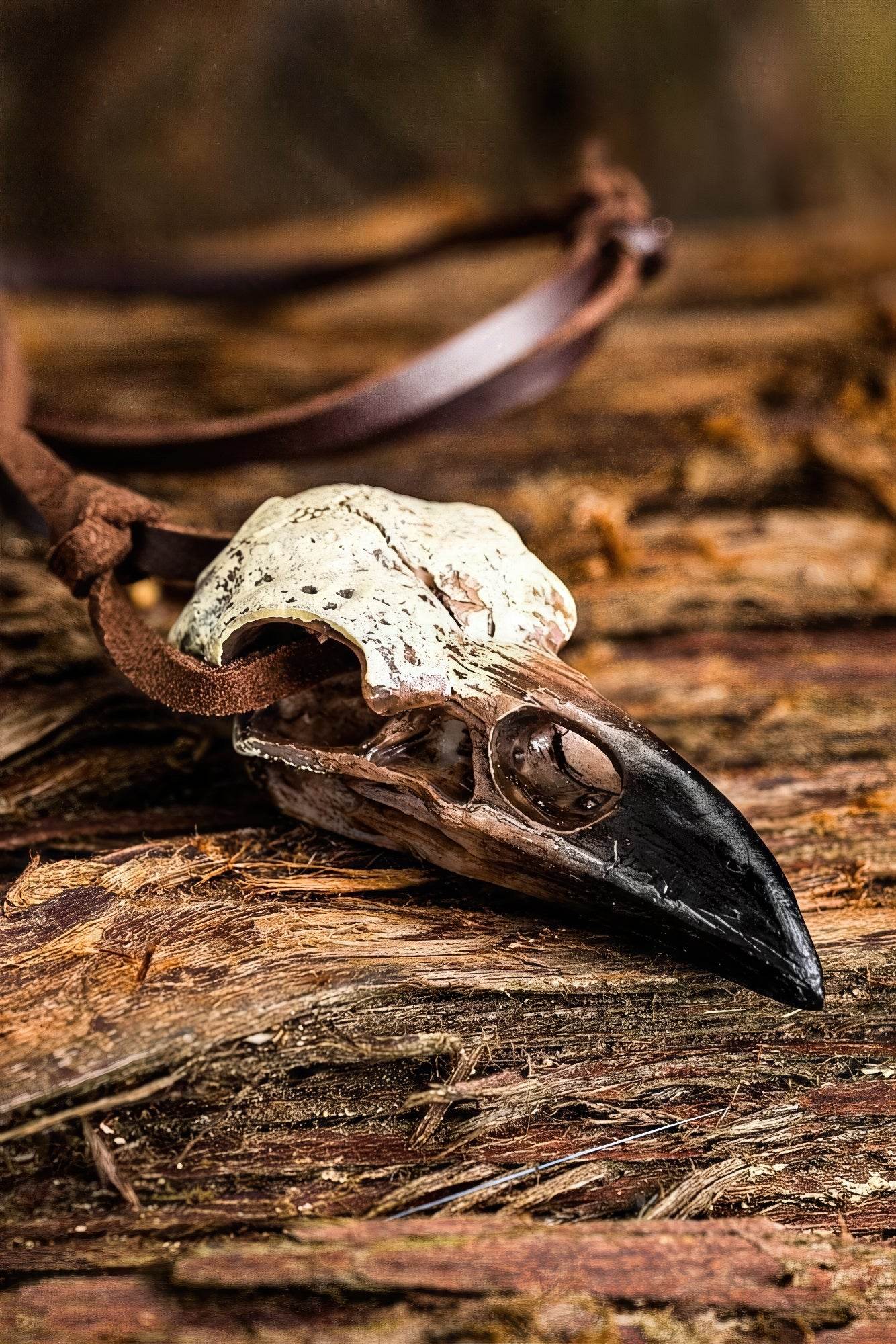 Gothic Raven Skull Pendant Necklace