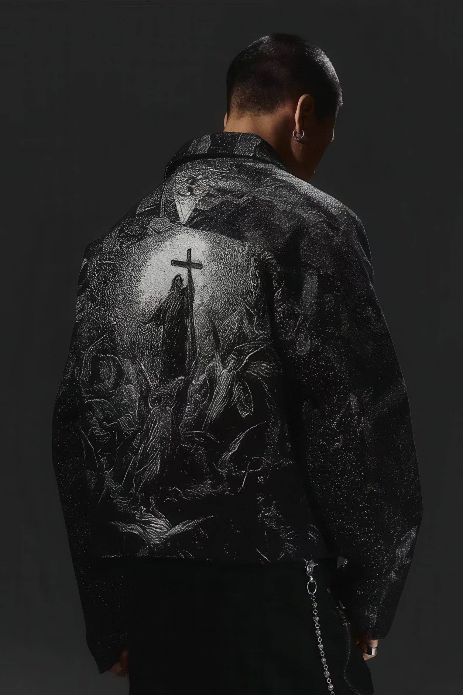 Avant-Garde Oversized Blazer - Textured Jacquard for Dark Fashion