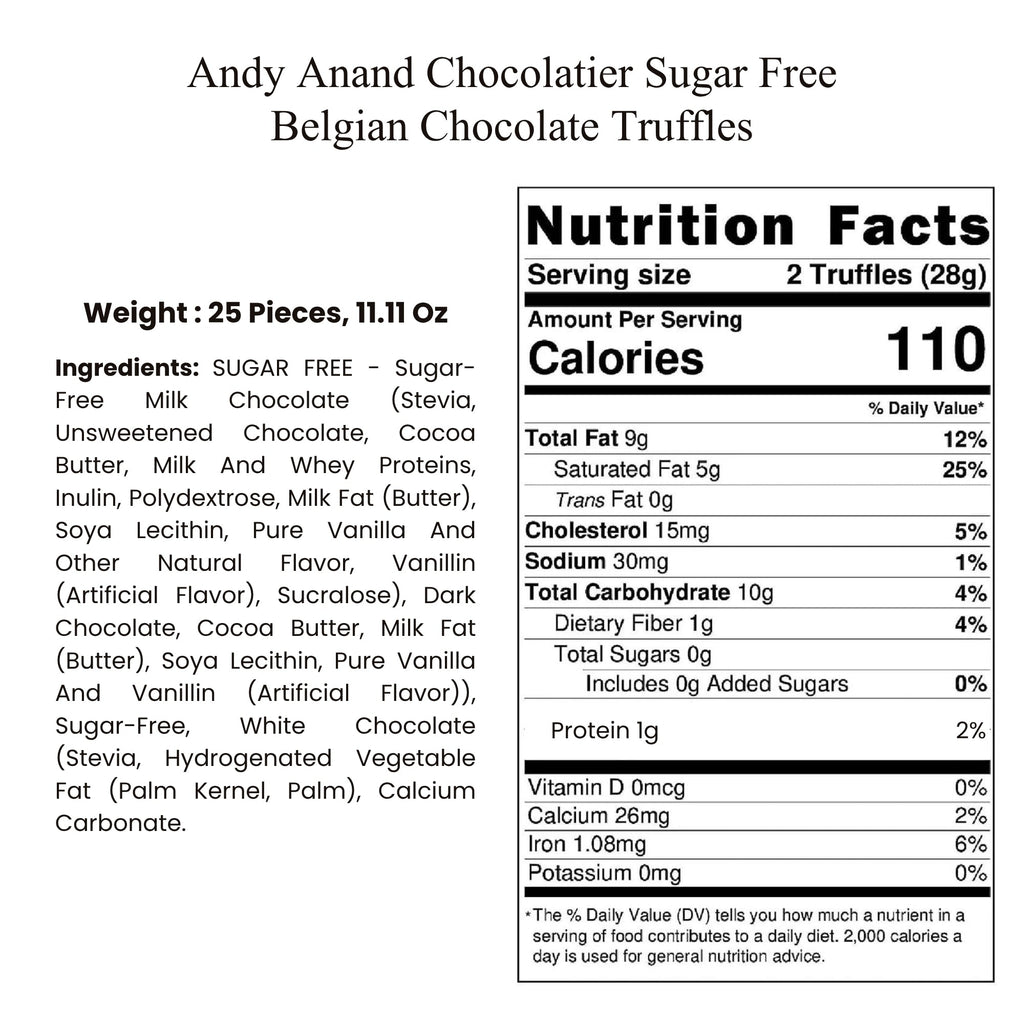 Andy Anand Sugar-Free & Gluten-Free Belgian Chocolate Truffles, 15 pc – Assorted Flavors, Diabetic-Friendly, Birthday & Valentine's Gift