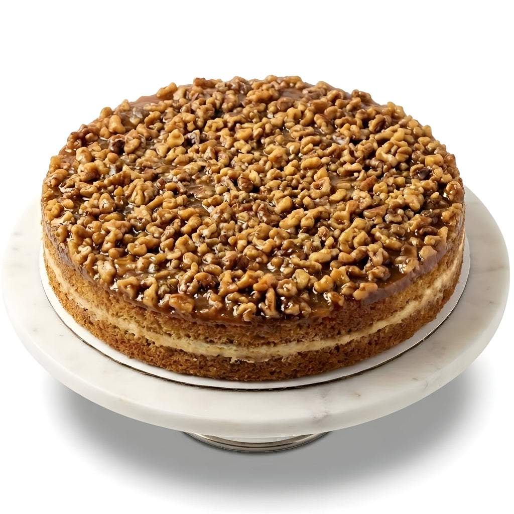 Andy Anand Gluten-Free Dairy-Free Caramel Walnut Cake, 9-Inch – Vegan-Hand-Baked, Real Walnuts & Caramel Drizzle, No Preservatives, Birthday Gift