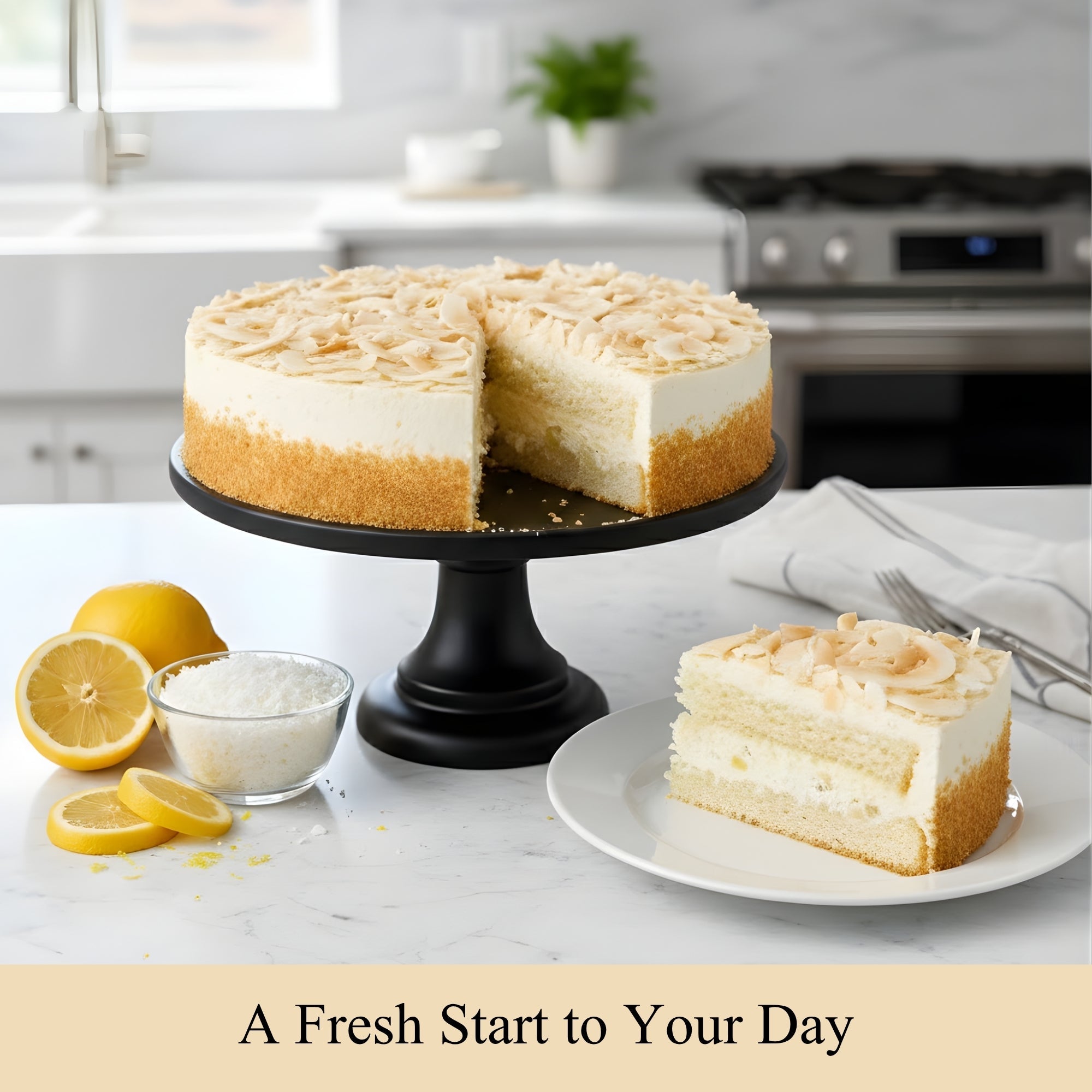 Andy Anand Sugar-Free Coconut Lemon Cake 2.8 Lb | Real Lemon Ganache & Shredded Coconut | Stevia Sweetened | Keto & Diabetic-Friendly | Freshly Baked to Order, Never Frozen
