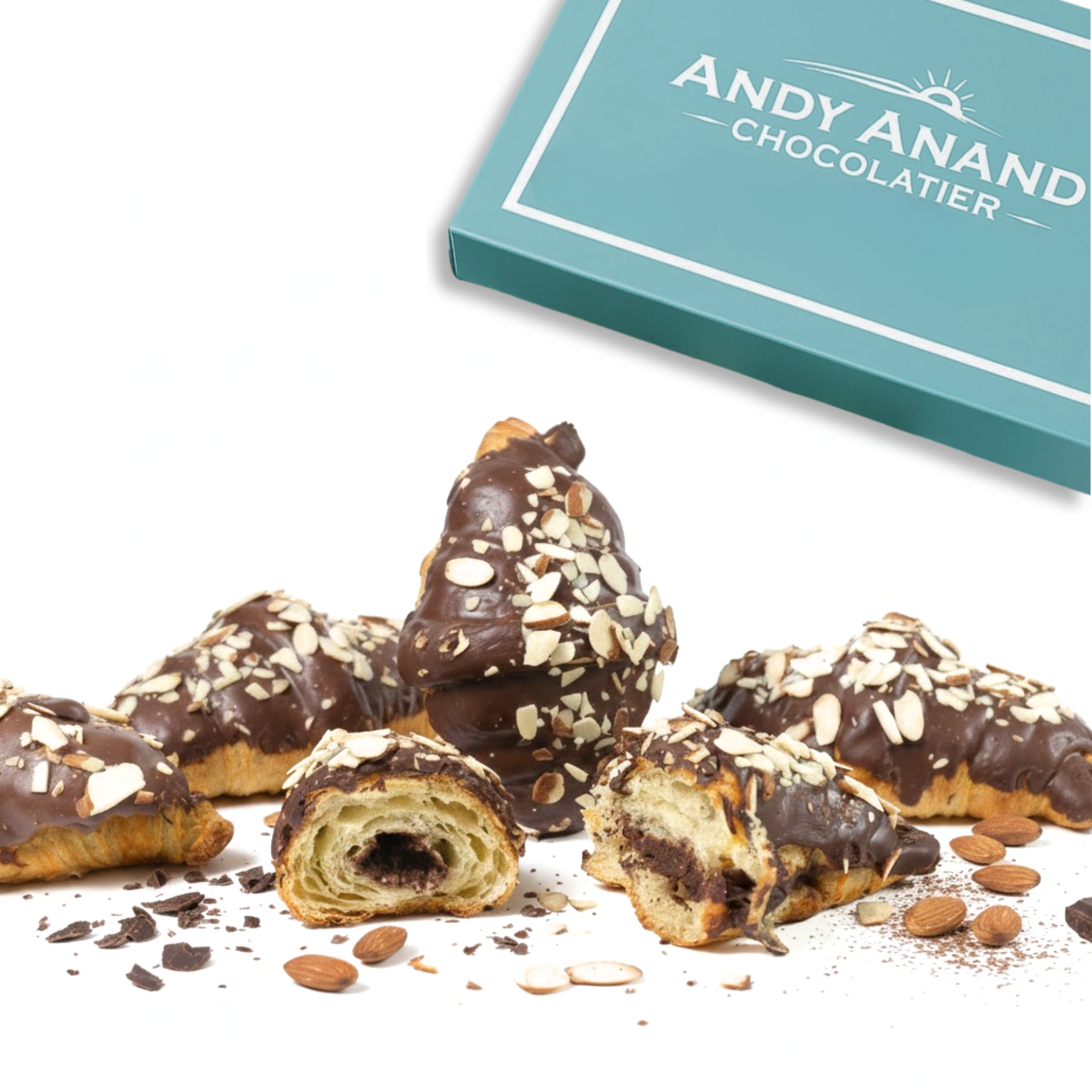 Andy Anand Sugar-Free Dark Chocolate Almond Croissant Cake, 10 pc, 2 lb – Keto & Diabetic-Friendly, Hand-Rolled, No Preservatives Gift Box