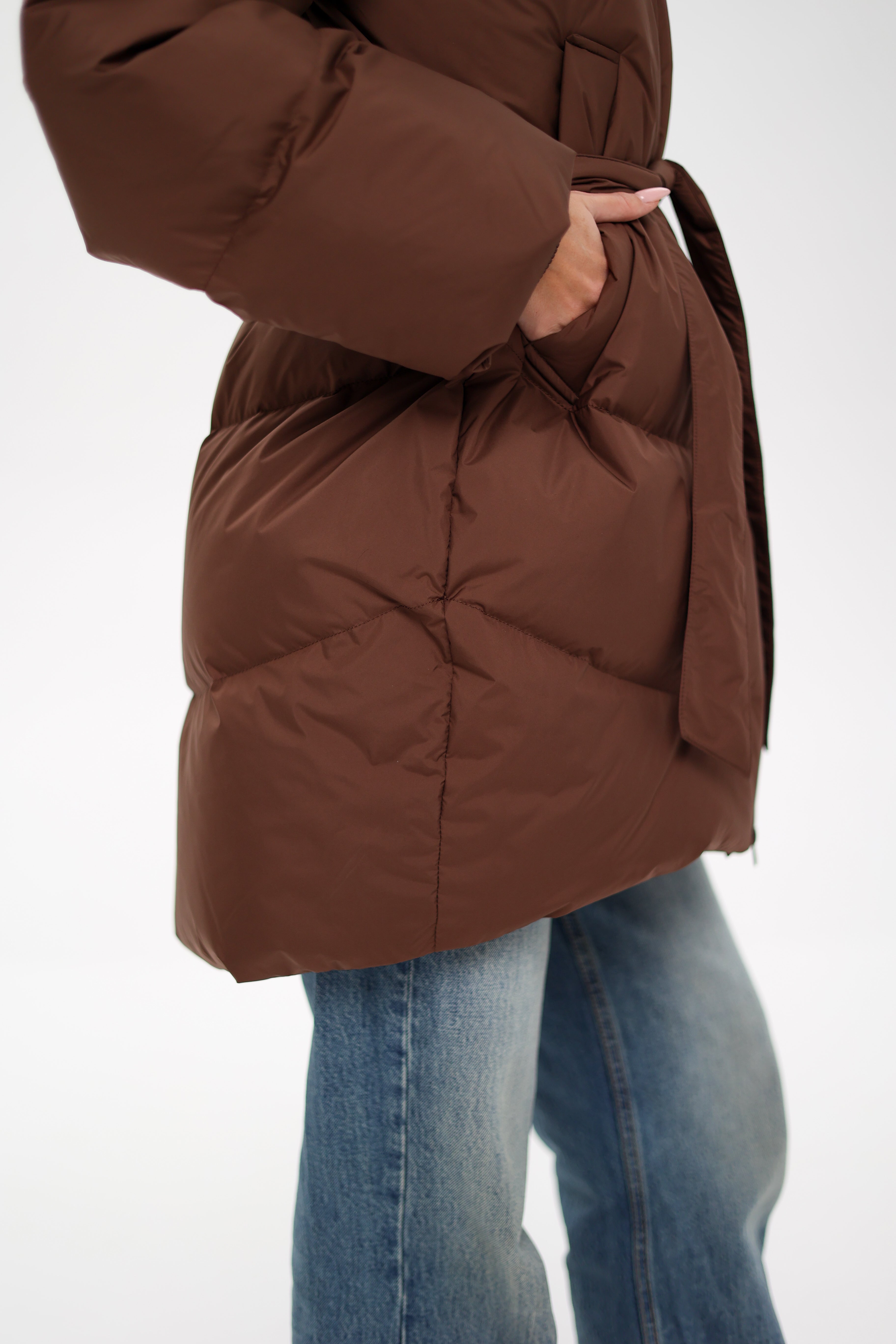 Genuine Silver Fox Down Fill Coat in Chocolate