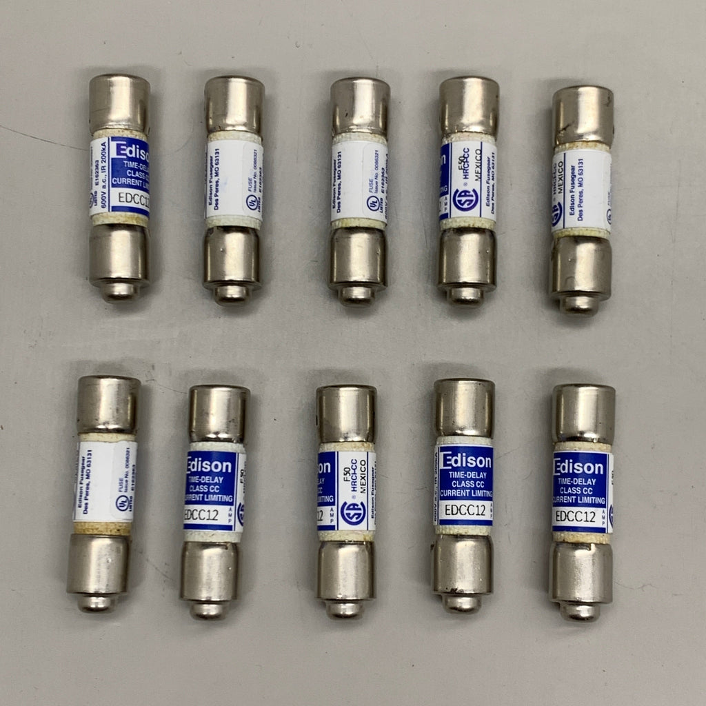 EDISON 10PK! Class CC Time-Delay 600v 12a Fuses EDCC12