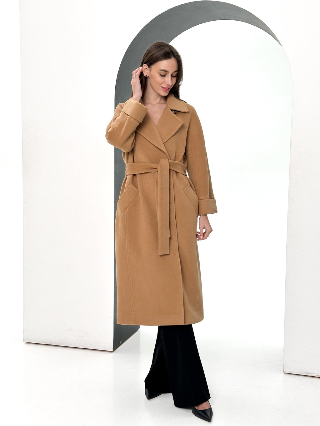 Monique Tailored Cashmere Wool Blend Coat in Bluff