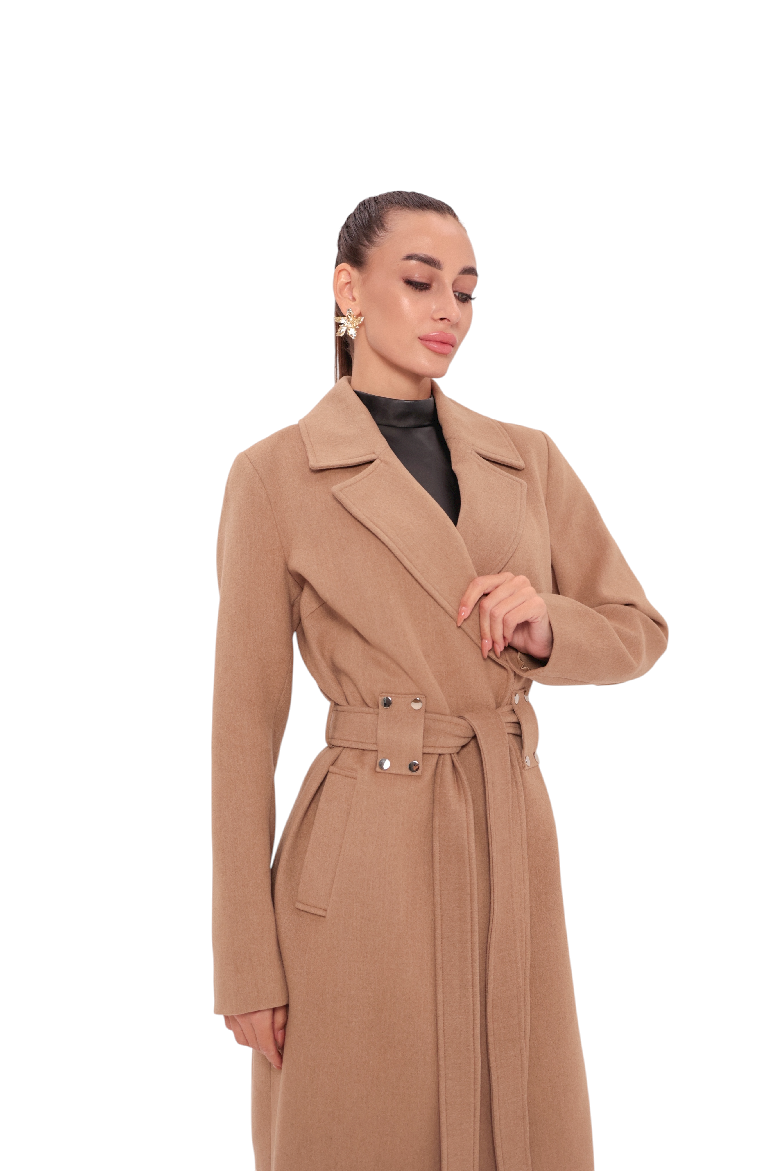 Justine Cashmere Blend Overcoat in Camel, 100cm