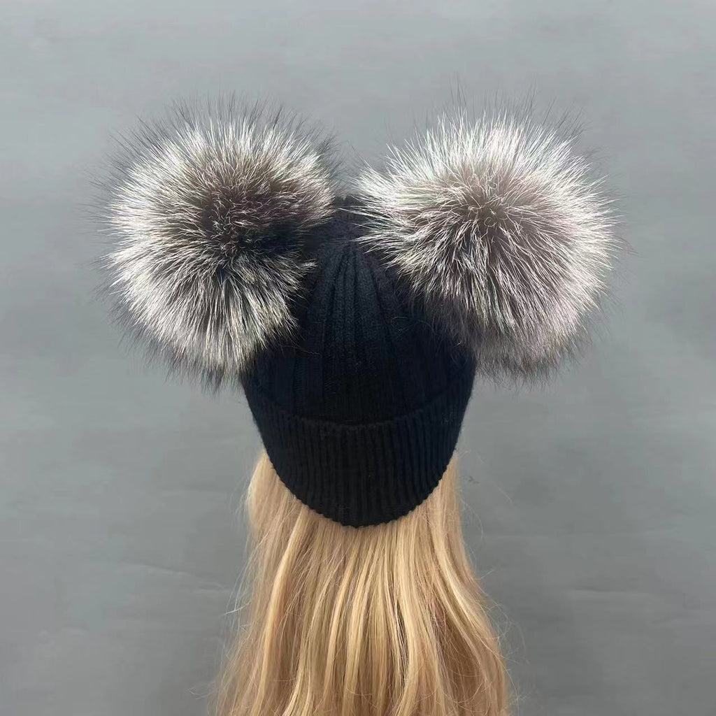 Two Fur Poms Hat Adult | Kids