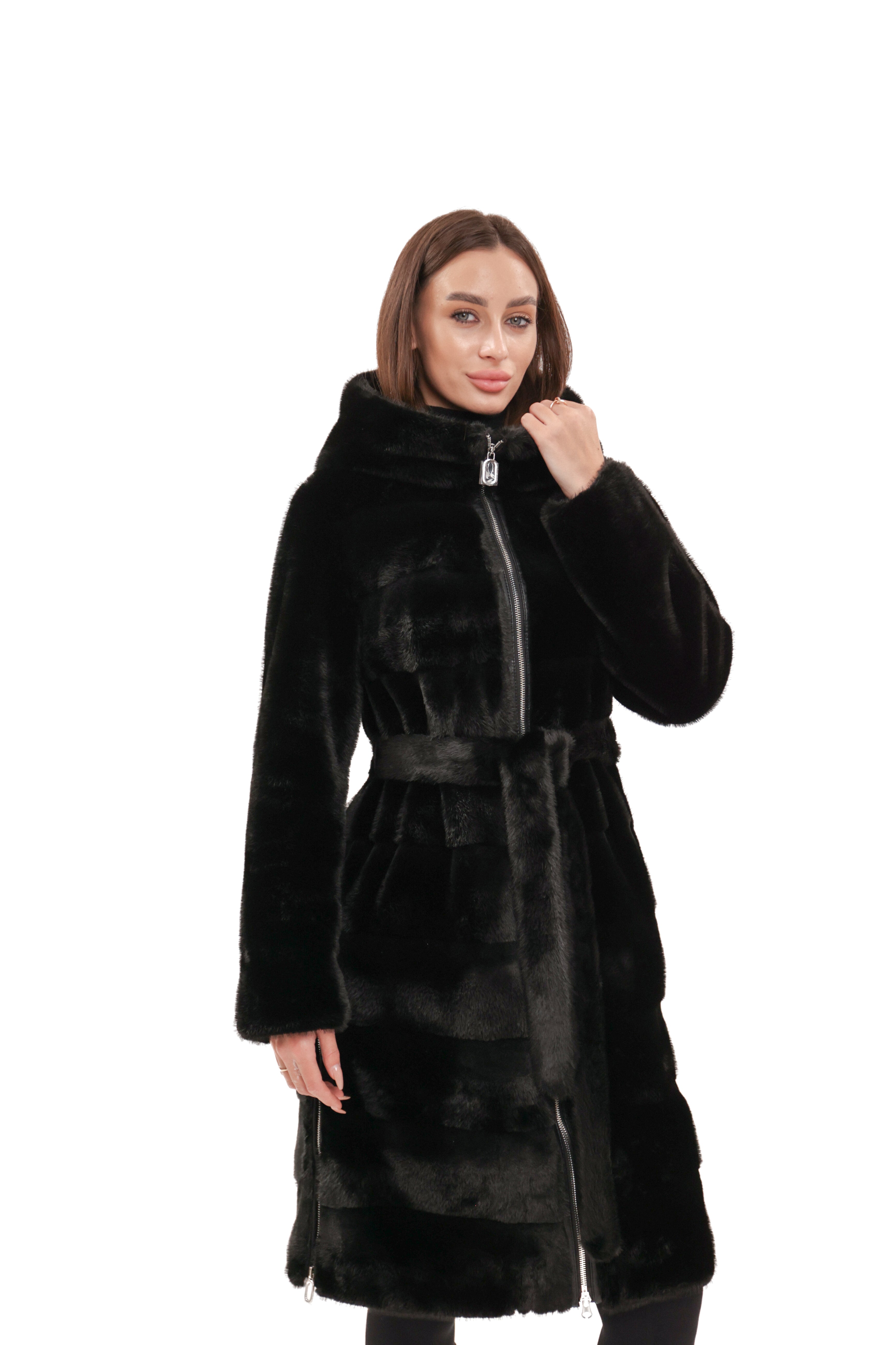 Faux Mink Effect Fur Hooded Coat