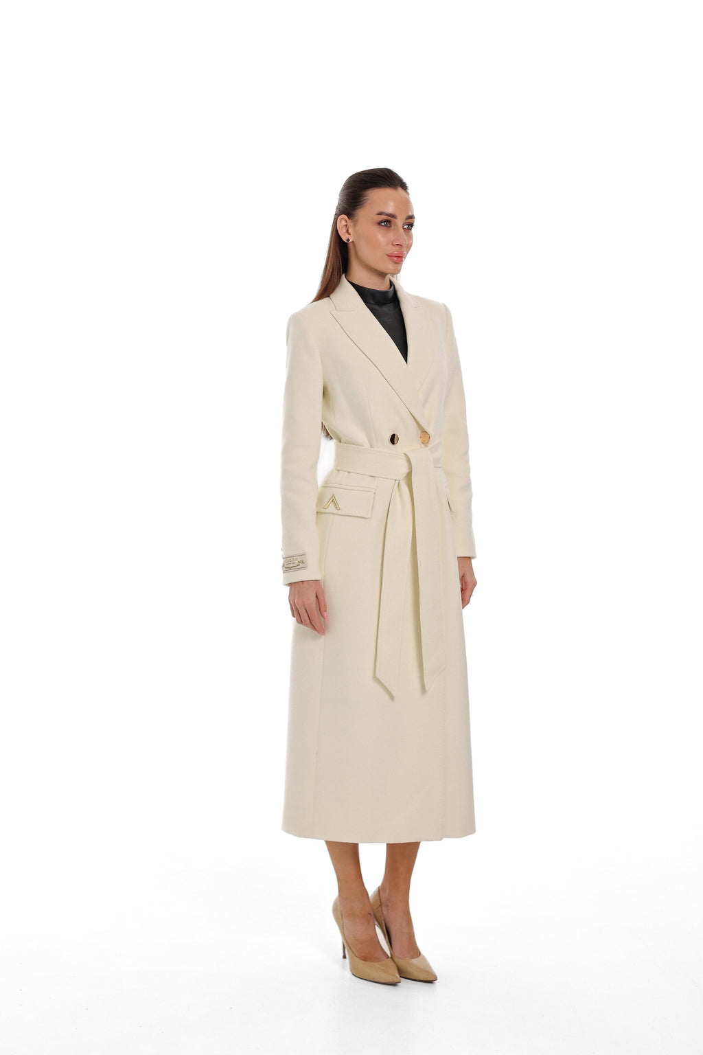 Alaska Longline Cashmere Wool Blend Coat in Ivory