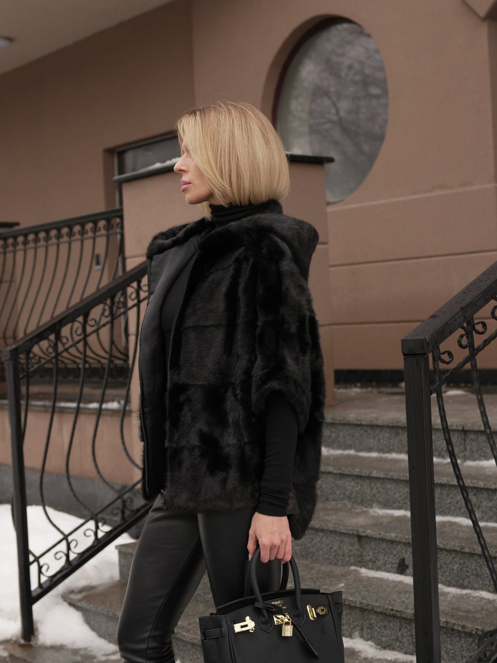 Genuine Scandinavian Mink Fur Poncho with Fully Lined Mink Hood