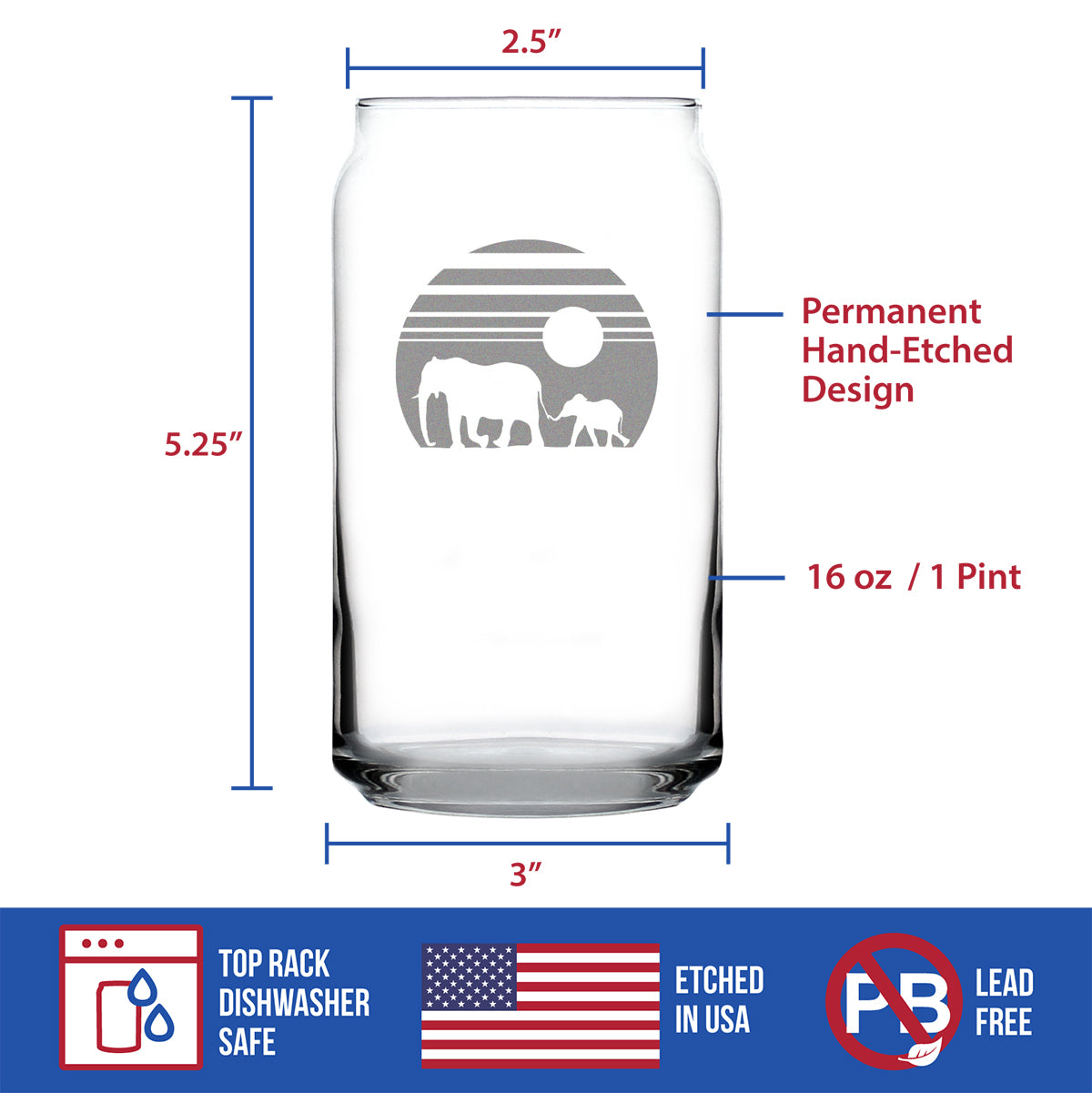 Elephant Sunset - 16 Ounce Beer Can Pint Glass
