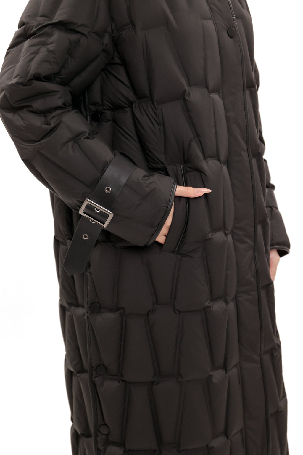 Riley Genuine Fur Trim Down Fill Coat in Black