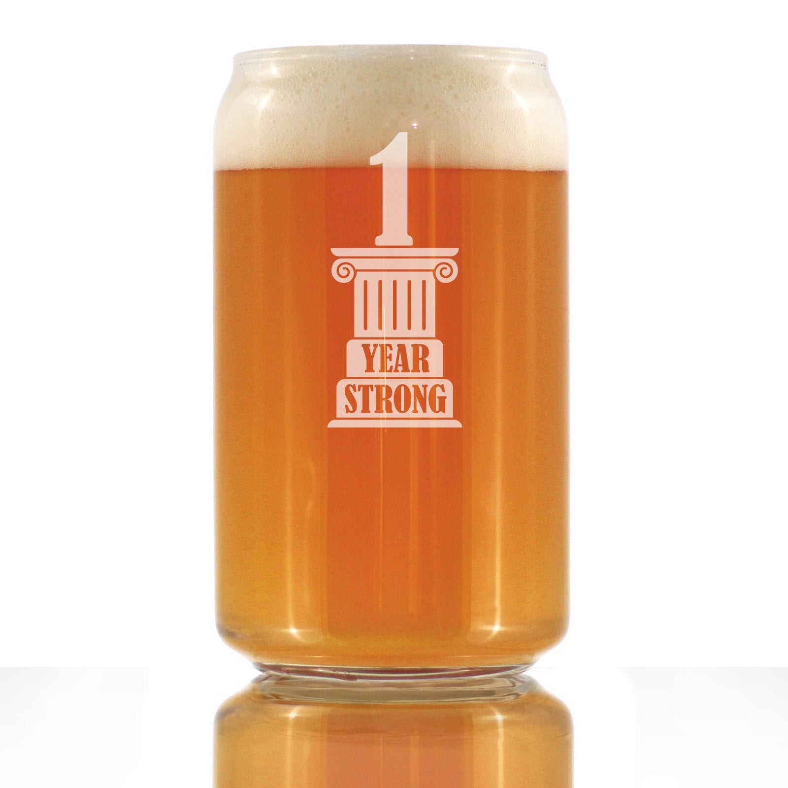 1 Year Strong Engraved Beer Can Glass Gifts 1st Anniversary Party Decor Beer Can Shaped Pint Glass - 16oz