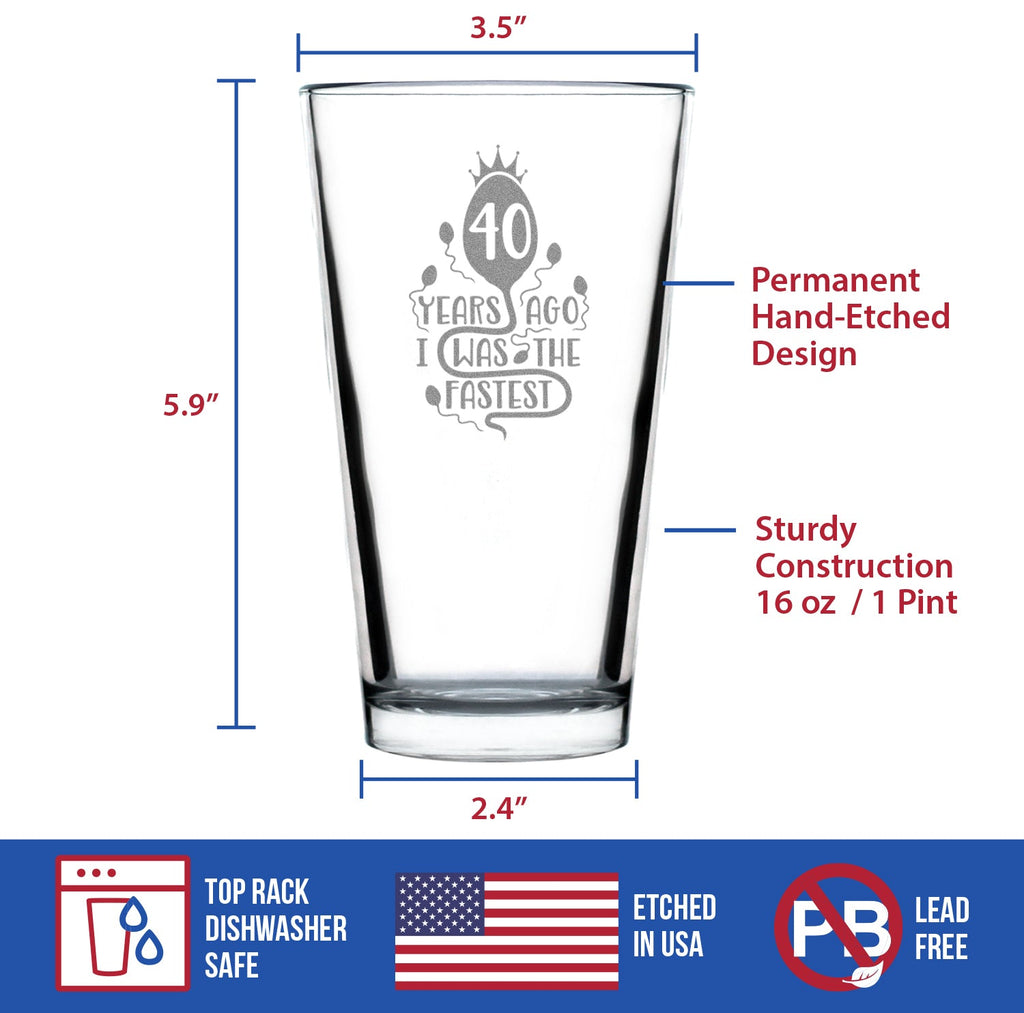 40 Years Ago I Was the Fastest - Pint Glass for Beer - Funny 40th Birthday Gifts for Women and Men Turning 40 - 16 oz Glasses