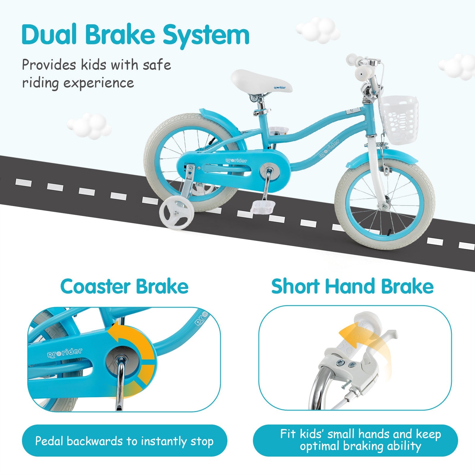 14/16/18 Inch Kids Bike with Dual Brakes and Adjustable Seat
