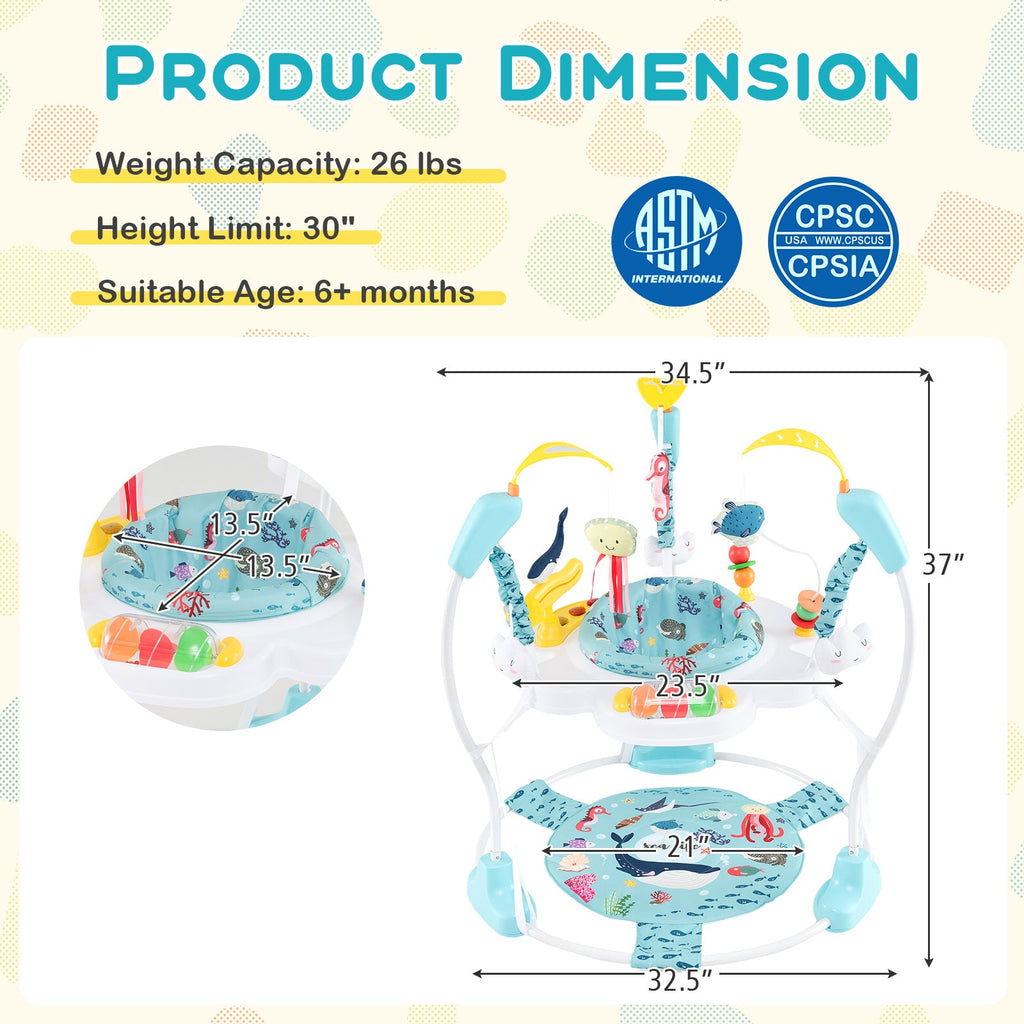 Baby Activity Center Height Adjustable Baby Bouncing Saucer with Interactive Toys