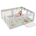 Baby Playpen with Mat and Breathable Mesh-Gray