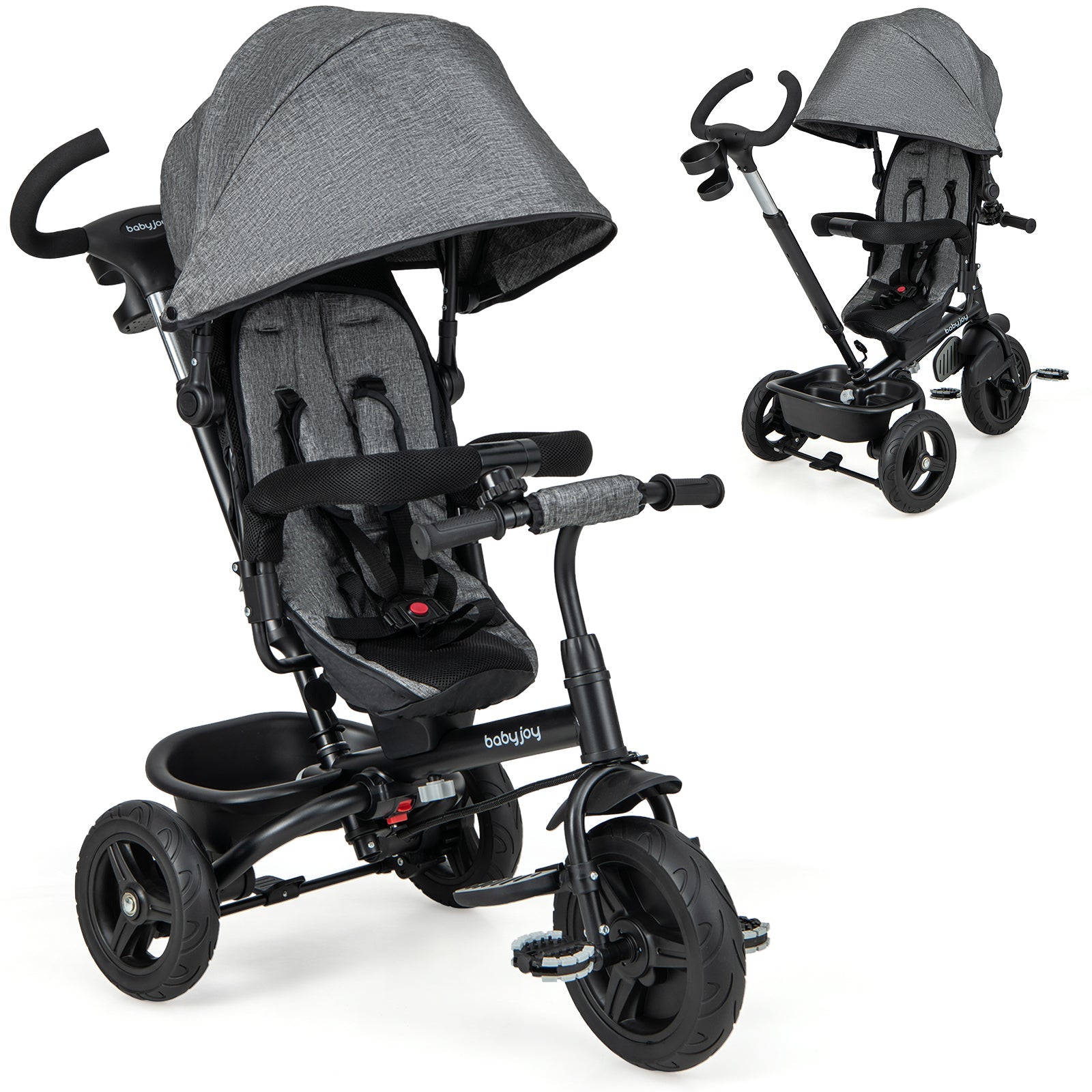 4-in-1 Baby Tricycle Toddler Trike with Reversible Seat and 5-Point Safety Harness