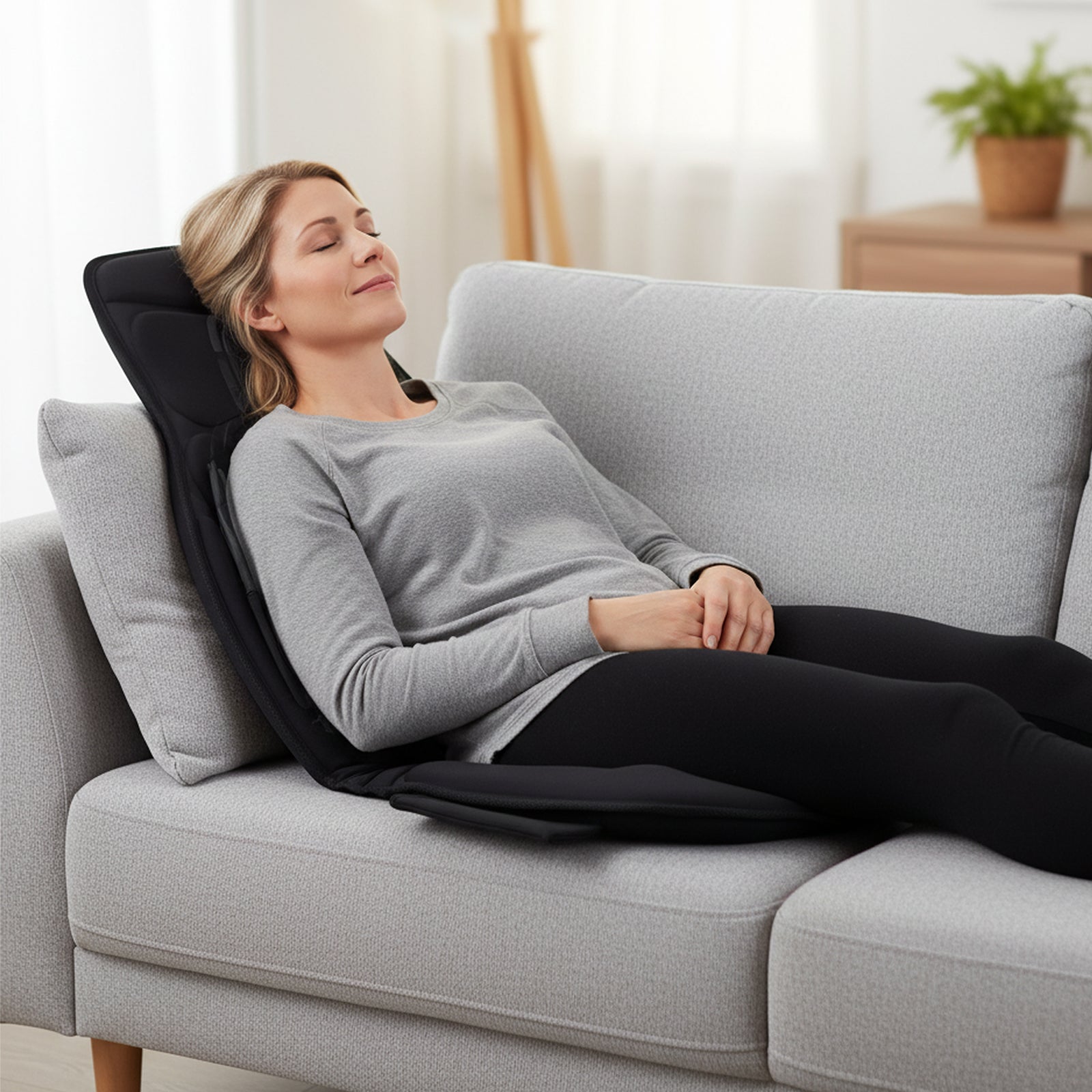 Back Massager Seat Cushion with Heat and 10 Vibration Motors for Pain Relief-Black