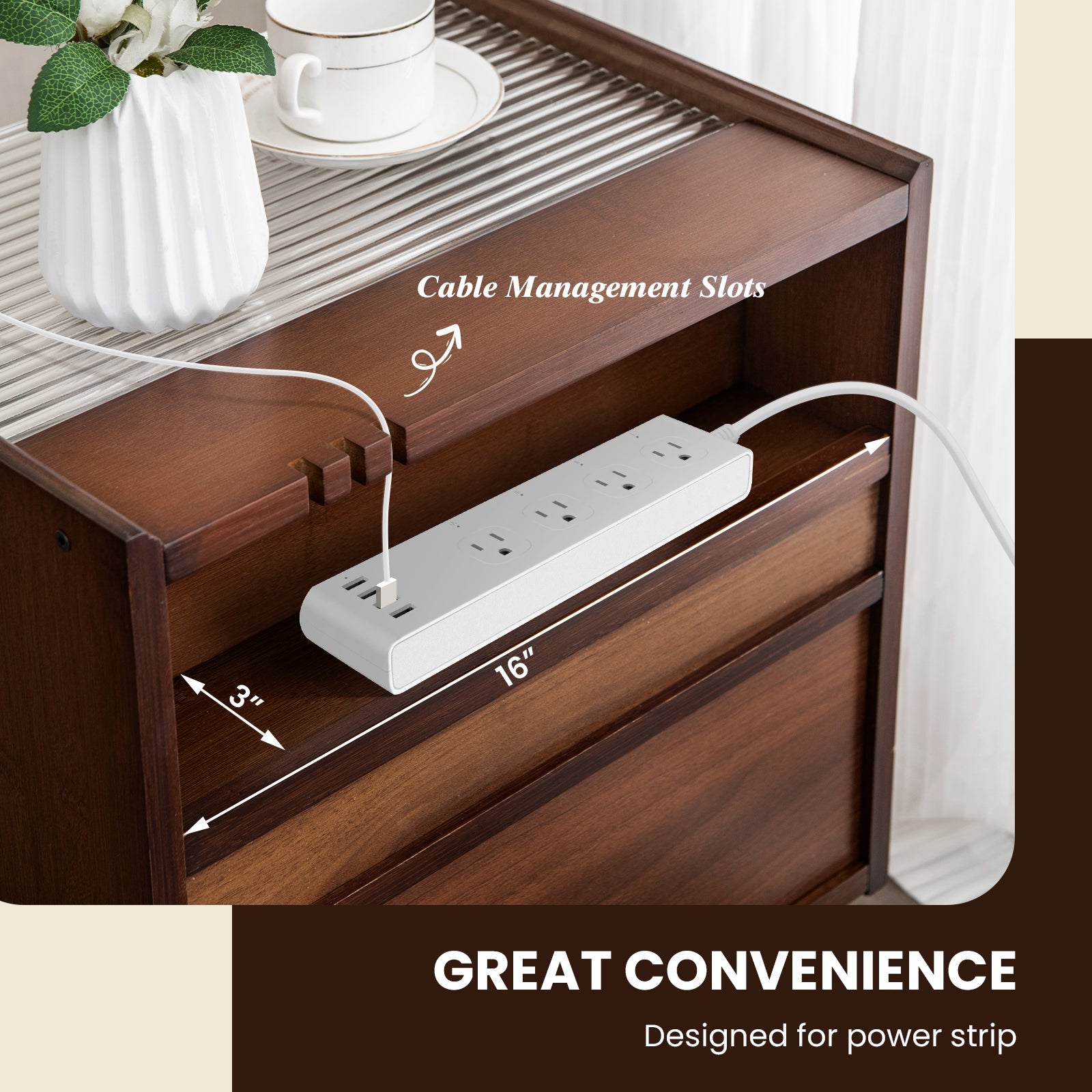 Bamboo Rattan Nightstand with Drawer and Solid Wood Legs