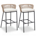 Bar Height Woven Rope Patio Chairs Set of 2-White