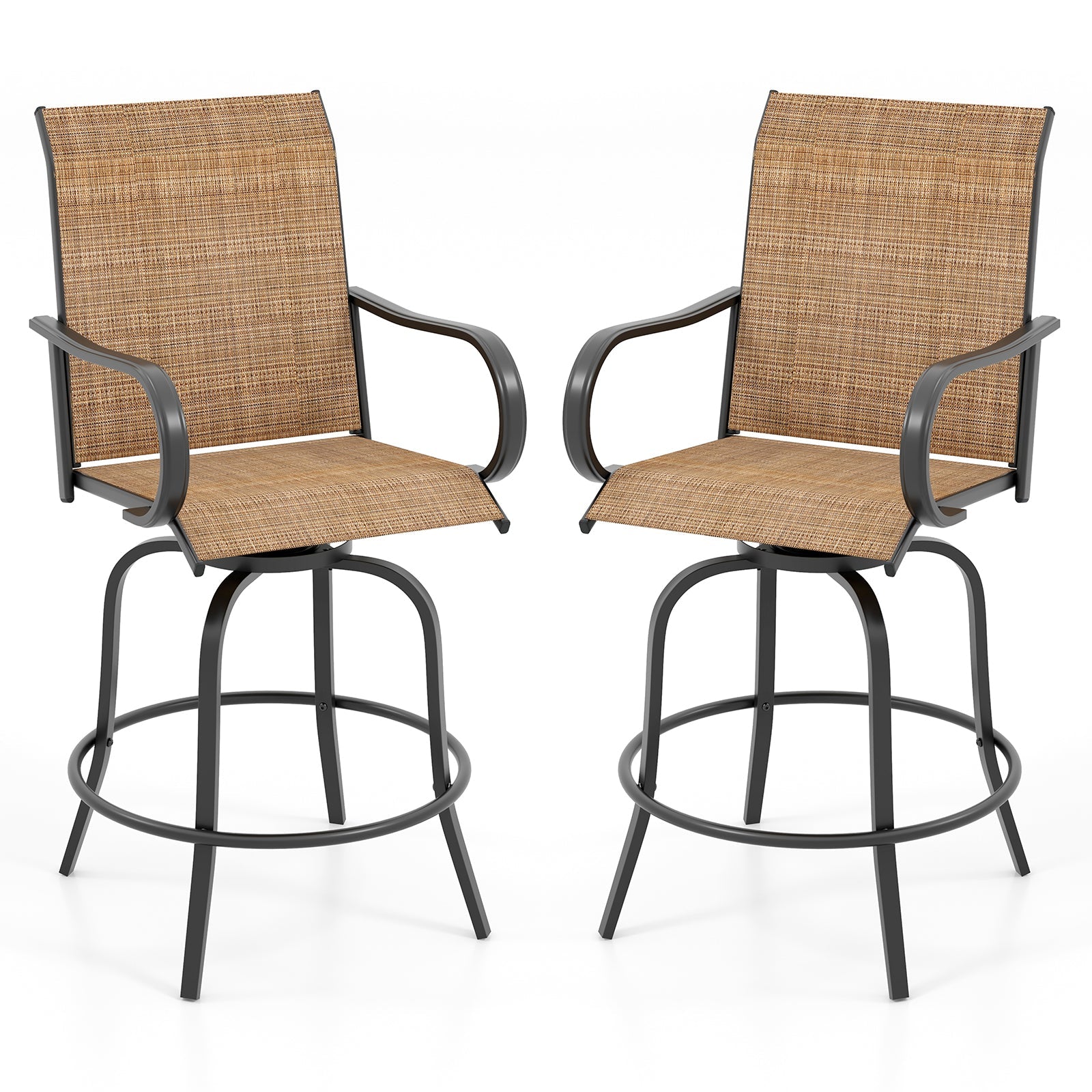 2 Pieces 360 Rotating Bar Stool Set with Armrests for Patio