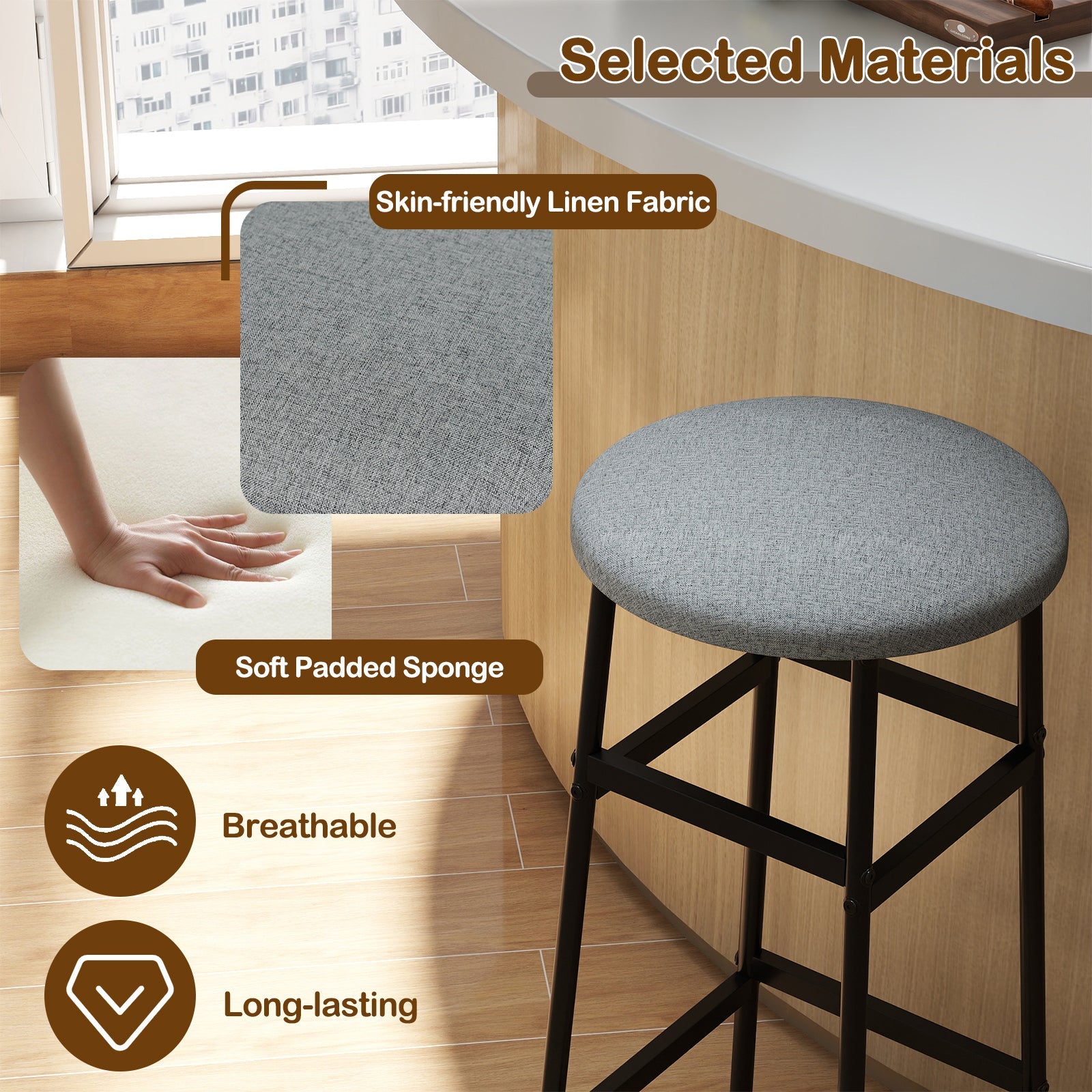 Bar Stools Set of 2 with Sturdy Metal Frame and Footrest
