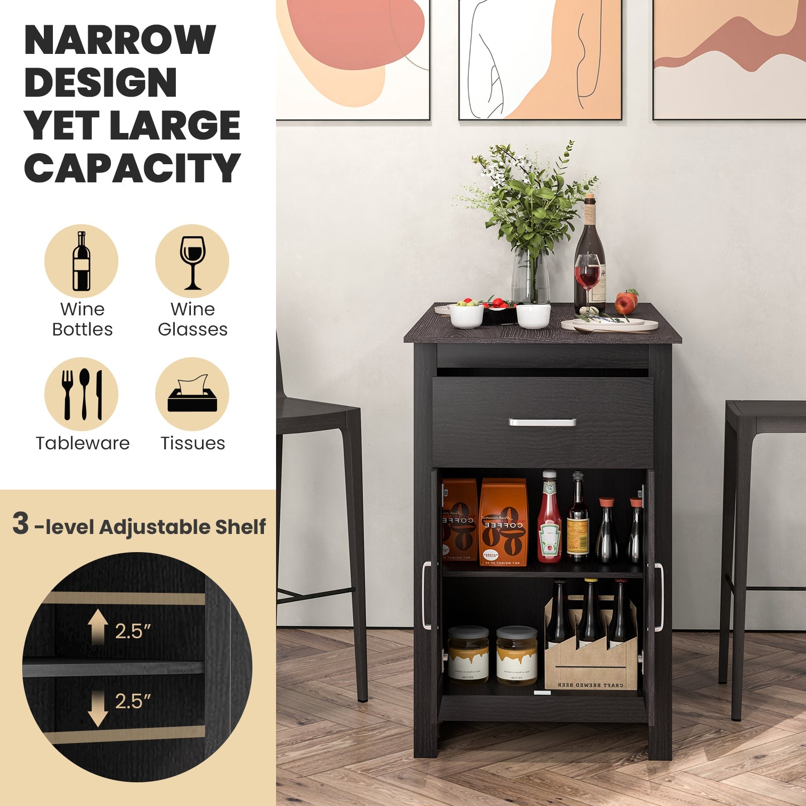 Counter Height Bar Table with Storage Cabinet and Drawer
