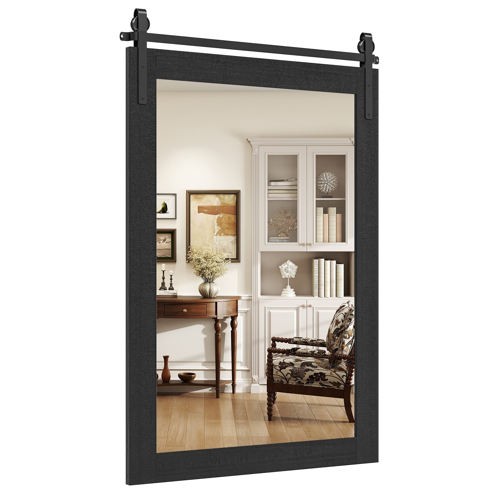 Rustic Wood Frame Barn Door Style Farmhouse Wall Mirror