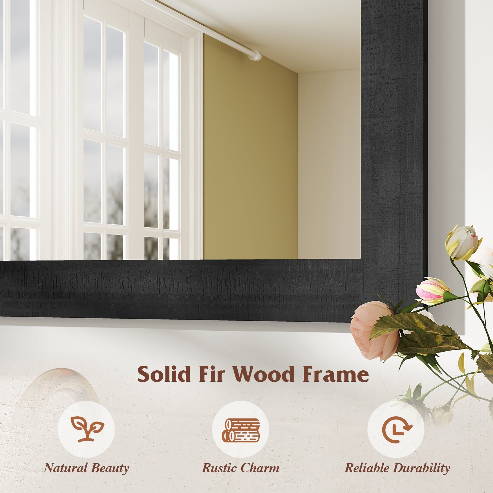 Rustic Wood Frame Barn Door Style Farmhouse Wall Mirror