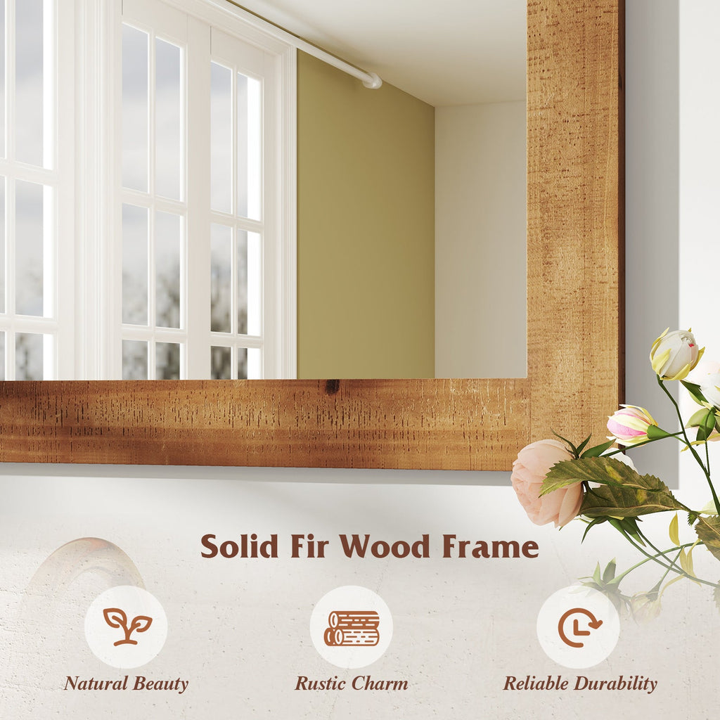 Rustic Wood Frame Barn Door Style Farmhouse Wall Mirror