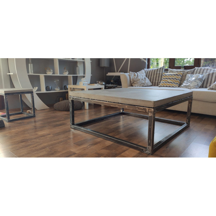 Concrete Top Modern Coffee Table with Steel Legs - Barocco Acheron Industrial 35.5x24