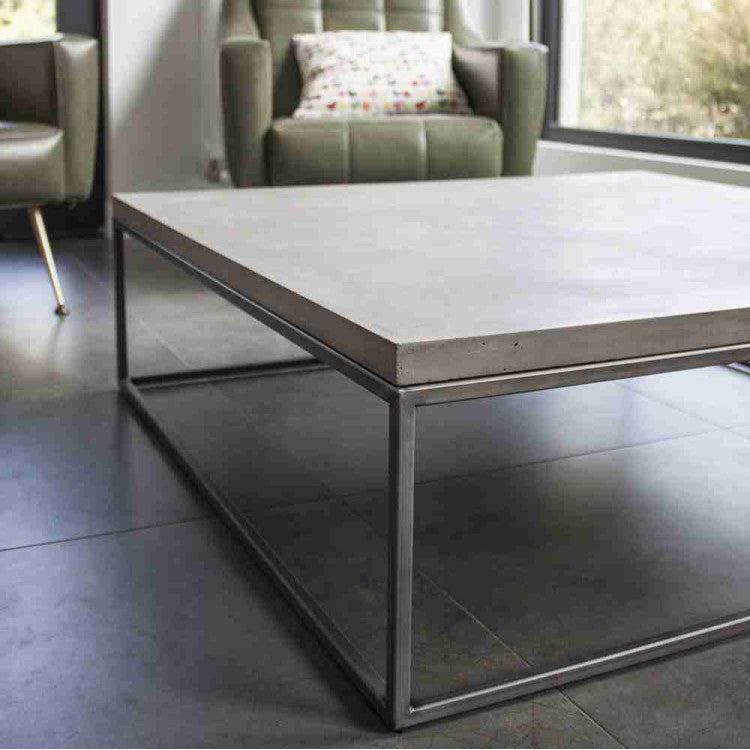 Industrial Modern GFRC Concrete Coffee Table Steel Base 47x31.5