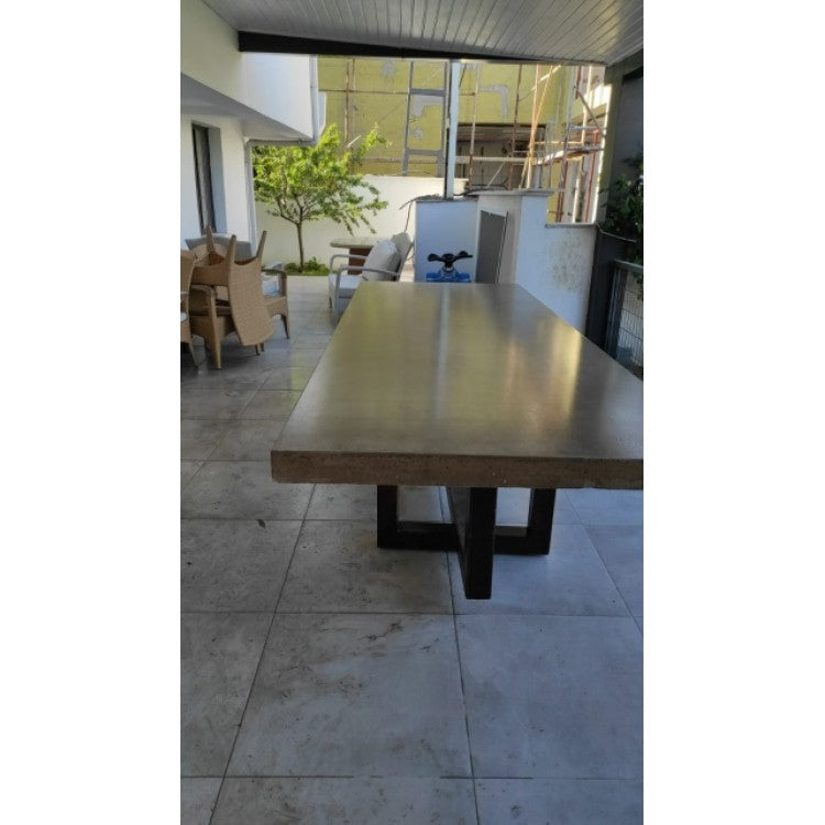 Lightweight Concrete Rectangular Dining Table - Industrial Style with Wood 39x94.5