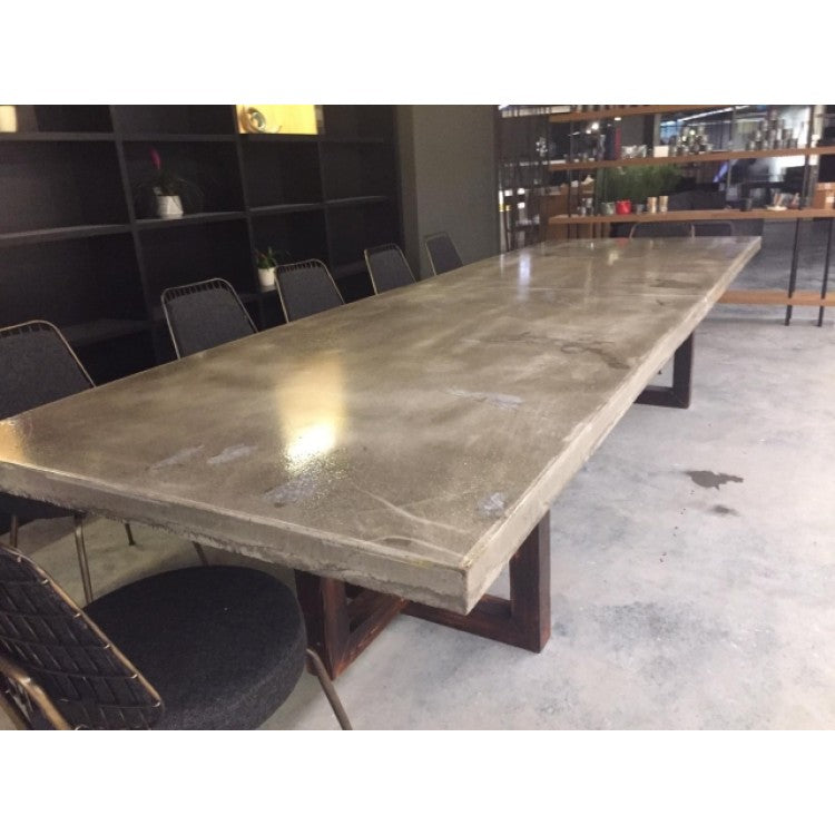 Lightweight Concrete Rectangular Dining Table - Industrial Style with Wood 39x94.5